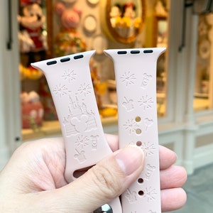 Disney Castle theme park snack engraved silicon Apple Watch Band for 38mm 40mm 42mm 44mm, 41mm 45mm, 49mm, personalized Apple Watch Strap