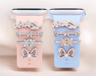 Floral Butterfly Apple Watch Charms: Diamond Bow Stud Samsung / Fitbit Watch Band Jewelry