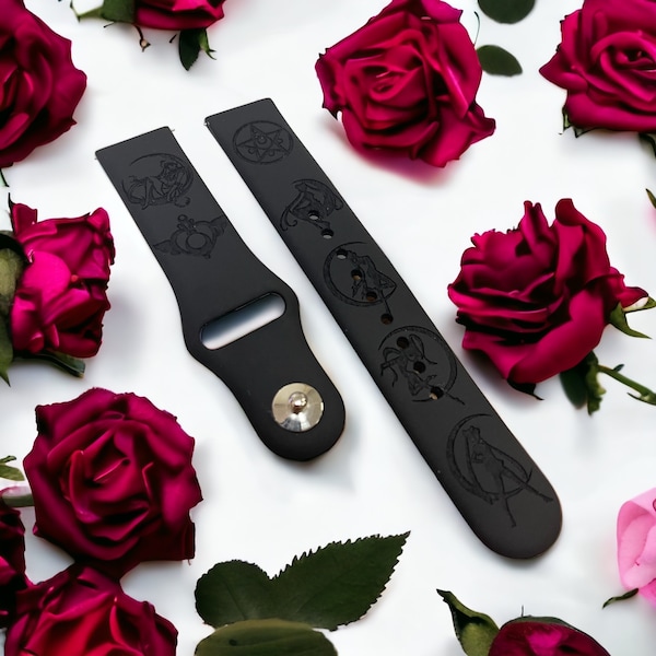Sailor Moon Girl engraved silicon Fitbit versa / Fitbit charge / Fitbit sense watch Band, Google Pixel Watch strap, 18 colors available
