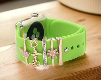Rose Gold Apple Watch Charms: Butterfly, Floral, Paw, Love Samsung Galaxy / Fitbit Watch Strap