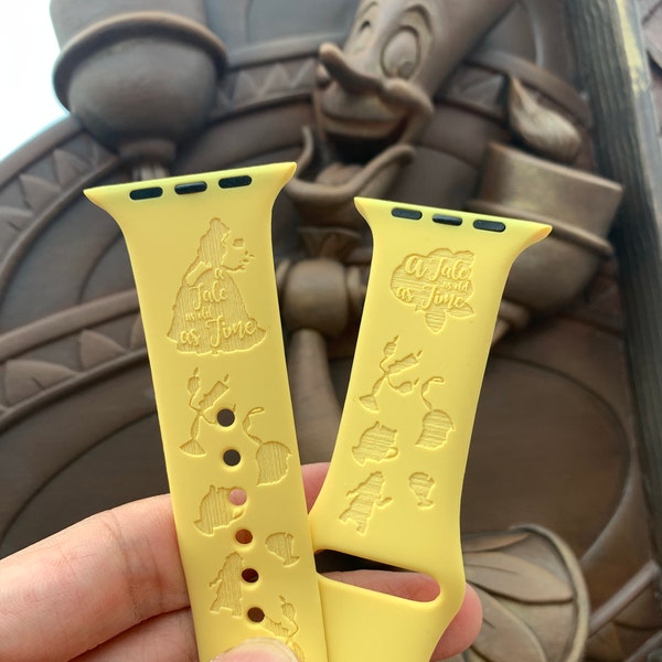 Princess Belle - Beauty and the Beast gegraveerd siliconen Apple Watch Bandje voor 38mm 40mm 42mm 44mm, 41mm 45mm, 49mm, Apple Watch Ultra Strap