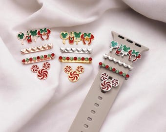 Christmas Mickey Mouse Apple Watch Band Charms: Candy Cane snack Theme Samsung Watch Strap