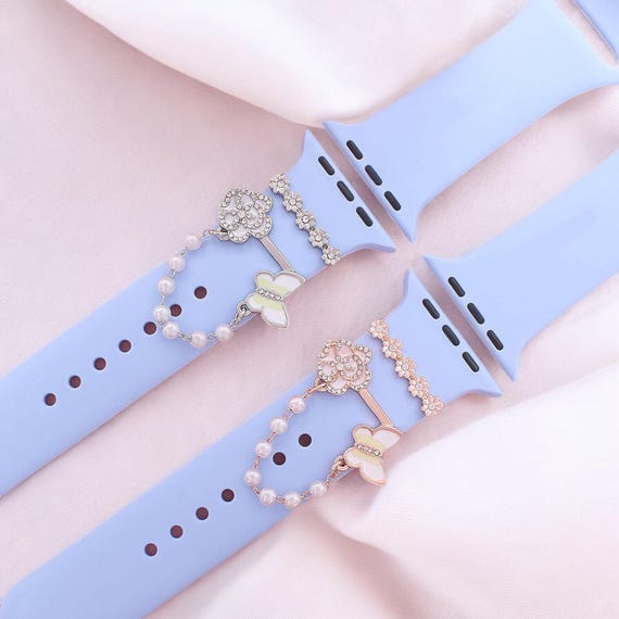 Floral Butterfly Apple Watch Charms: Pearl Diamond Samsung / Fitbit Watch Band Jewelry