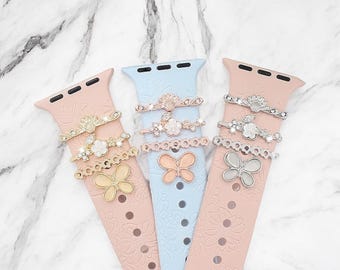 Floral Butterfly Apple Watch Band Charm: Diamond Samsung / Fitbit Watch Strap Stud Jewelry