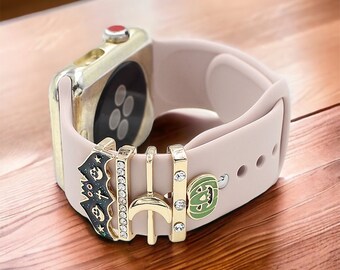 Gold Halloween Apple Watch Band Charms: Bat, Pumpkin, Diamond Samsung Galaxy / Fitbit Watch Strap