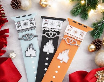 Disney theme park castle Apple Watch Charms, Mickey Minnie snowman Love Stud, Watch Band Jewellery, Apple Watch, Samsung Strap Charm