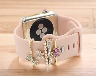 Gold Floral Dragonfly Apple Watch Charms: Diamond Butterfly Samsung Galaxy / Fitbit Watch Band Jewelry