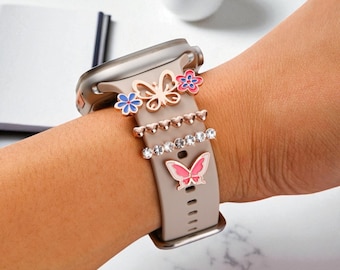 Floral Butterfly Apple Watch Band Charms: Diamond Samsung / Fitbit Watch Strap Stud Jewelry
