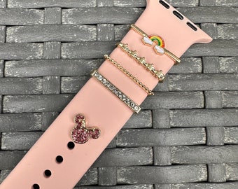 Rainbow Apple Watch Charms, Pink Mickey Mouse Stud, Watch Band Jewellery, Apple Watch Accessories, Samsung Strap Charms [C-013]