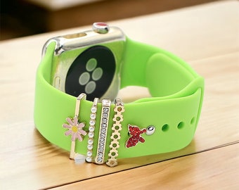Red Butterfly Apple Watch Band Charms: Gold Floral Diamond Samsung Galaxy / Fitbit Watch Strap Stud Jewelry
