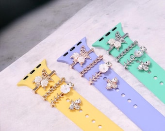 Floral Butterfly Apple Watch Charm: Diamond Samsung / Fitbit Watch Band Stud Jewelry