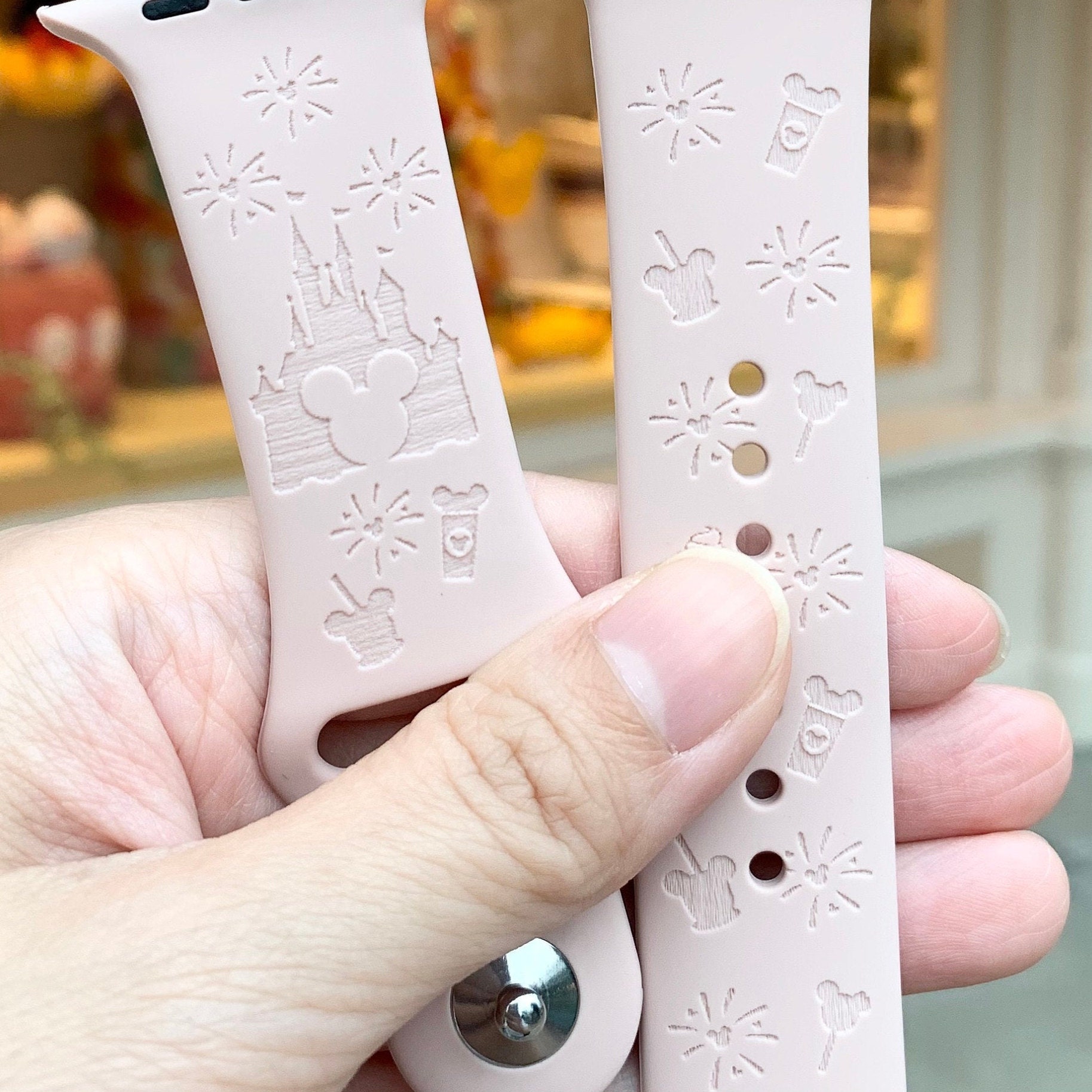Disney Castle theme park snack engraved silicon Fitbit versa / Fitbit charge / Fitbit sense watch Band, Google Pixel Watch strap