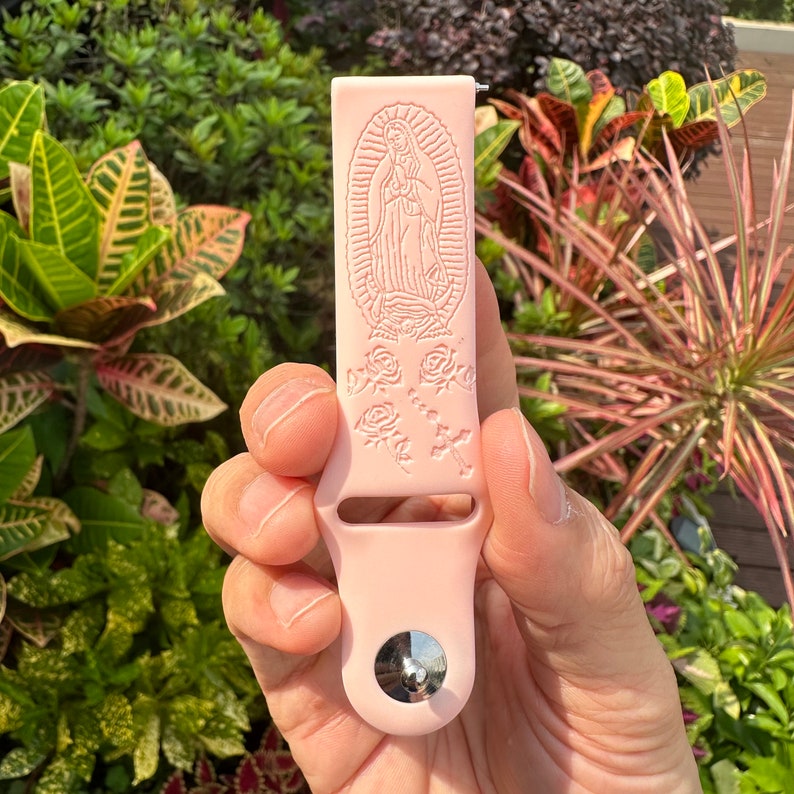 Virgin Mary Rose Cross engraved silicon band for Fitbit versa / Fitbit charge / Fitbit sense watch Band, Google Pixel Watch strap