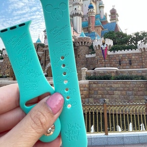 Disney Castle theme park with mickey and friends signatures engraved Fitbit versa / charge / sense watch Band, Google Pixel Watch strap