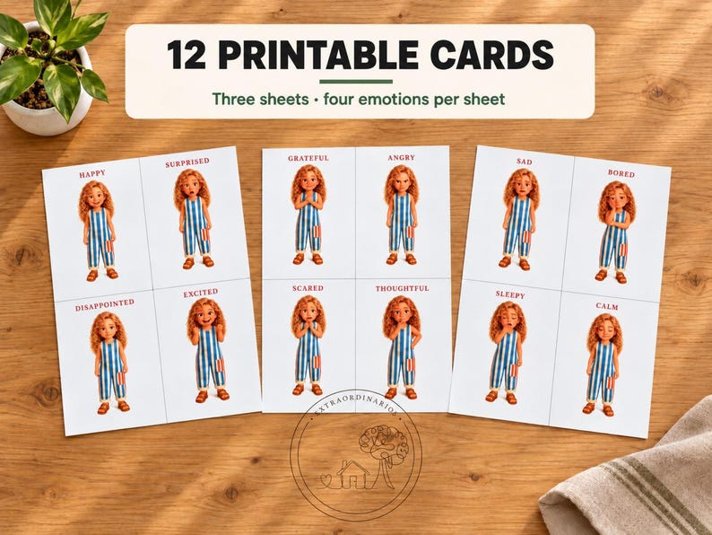English Feelings Cards for Kids: 12 Emotion Flashcards and Poster ...