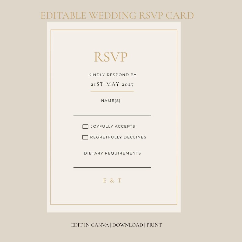 Rsvp Note Sample Editable Wedding RSVP Card | Ivory & Gold Minimalist Canva Template ...
