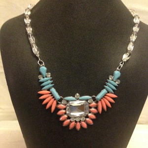 Handmade Coral and turquoise Statement Necklace
