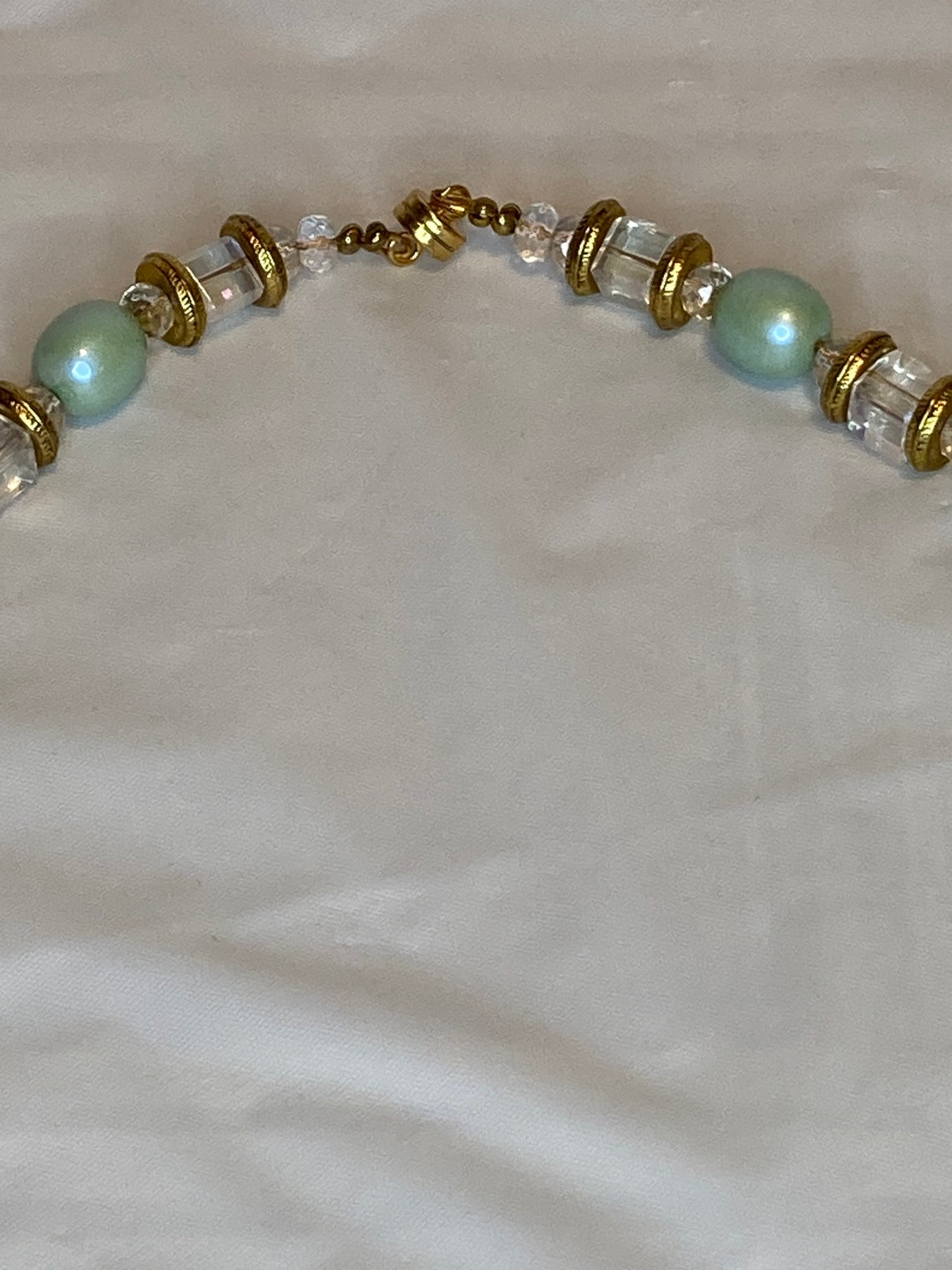 Golden, Mint Green, Dark Green Agates, Hand -Paint Meena Necklace Set
