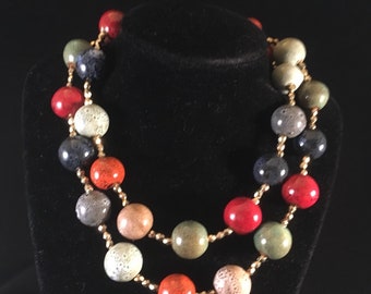 Collier chaîne de perles multicolores fait main