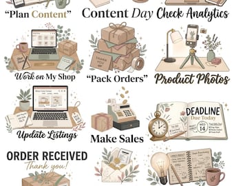 Digitale Sticker für Kleinunternehmen | Etsy-Verkäufer-Planer-Bundle (15 PNG-Dateien)