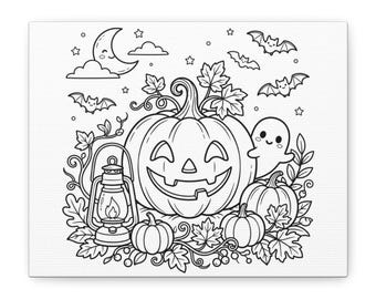 Paint Your Own Halloween Canvas Kids Friendly Ghost & Pumpkin Coloring Page Art