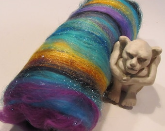 TREASURE HUNT art batt, spinning fiber, homespun yarn, bling batt, handspun yarn, felting fiber, art yarn, roving, sequin yarn