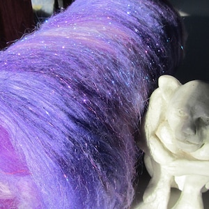 PURPLE PEOPLE EATER, 3.5 oz, fiber art batt for spinning, Angelina fiber sparkle, felting fiber, textured bling batt, fiber art, roving