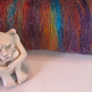 RHIANNON, spinning fiber, art batt, carded wool, sari silk, felting fiber, bling batt, fiber batt, Angelina sparkle, doll hair