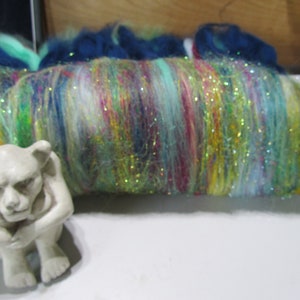SENTIMENTAL JOURNEY, spinning fiber, art batt, carded wool, sari silk,  bling batt, fiber batt, Angelina sparkle, felting fiber, doll hair