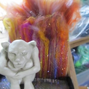 FALL HARVEST, spinning fiber, art batt, carded wool, sari silk,  bling batt, fiber batt, Angelina sparkle, felting fiber, doll hair