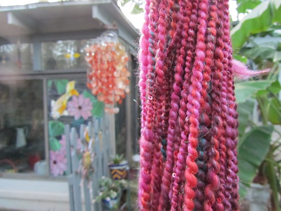 LUST, handspun yarn, spinning fiber, art batt, sequin yarn, bling batt, felting fiber, fiber batt homespun yarn