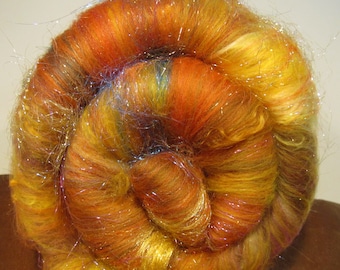 BOSQUE ENCANTADO, vellón de fibra artística para hilar, cardado en tambor de dientes finos, mucho brillo, fibra de hilo artístico, vellón texturizado brillante