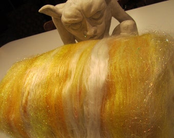 SUNDROPS 4.0 oz, fiber art batt for spinning, textured bling batt, art batt, spinning fiber, art yarn fiber, spinning batt, Angelina sparkle