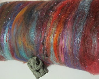 WITCH DOCTOR,  fiber art batt for spinning, carded batt, sari silk, bling batt, Angelina sparkle, felting fiber, fiber art, spinning