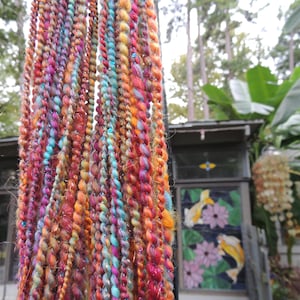 FRUIT BASKET TURNOVER handspun art yarn, homespun, priced per 20 yards, sequin yarn, thick/thin, 2-ply, mini skein, doll hair, trim,