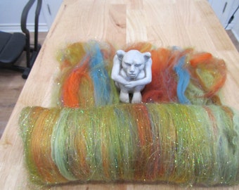 GRACIAS, vellón de fibra para hilar, fibra para hilar, vellón artístico, vellón de fibra, Angelina Sparkle, vellón texturizado, vellón brillante