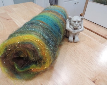 TREE OF LIFE, spinning fiber, art batt, carded wool, textured bling batt, Angelina, felting fiber, fiber batt