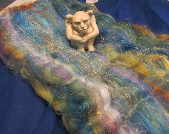 STARRY NIGHT, spinning fiber, sari silk, bling batt, Angelina sparkle, textured batt, felting fiber, art yarn fiber, roving, batt