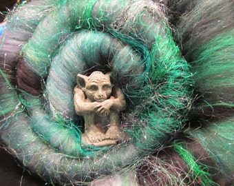 GOBLIN, Spinning fiber, fiber art batt, fine carded batt, sari silk, Angelina, felting fiber, roving, bling batt, fiber for spinning