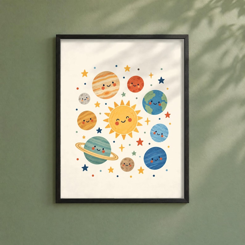 Dtr System Example Solar System Wall Art, Smiling Planets Illustration, Cream Kids Room ...