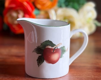 Vintage 1990s Citation Cades Cove Creamer – Red Apple and Cherry Stoneware Milk Pitcher – Country Farmhouse Kitchen Decor