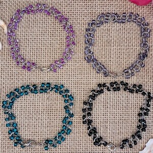 Seed Bead Ring Bracelets, Raspberry, Purple, Green Blue, Black, Stackable Bracelets, Gift for her