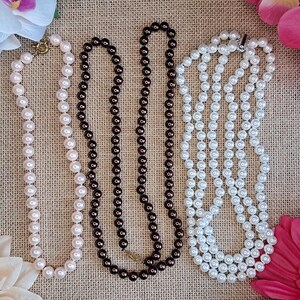 Shell Pearl Necklace, Mother of Pearl, Knotted, Look & Feel Like the Real Thing, Light Pink, Coppery Brown, White, Gift for her, Bridal