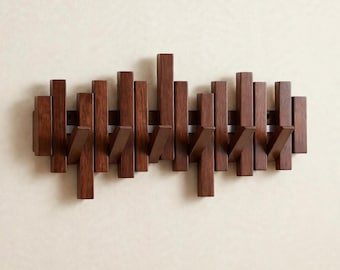 Piano Coat Rack Wall Mounted, Solid Walnut Beech Wood, Space Saving Magnetic Hook Rack, Multifunctional Rustic Farmhouse Entryway Organizer
