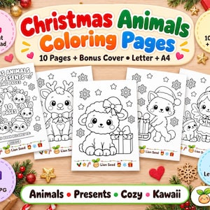 Christmas Coloring Pages, Christmas Coloring Book, Christmas Coloring Sheets, Winter Coloring Pages, Kids Christmas Animals Coloring Pages