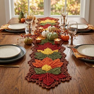 Crochet Autumn Leaf Table Runner Pattern, Fall Crochet Table Runner, Leaf Motif Table Runner, Thanksgiving Home Decor.