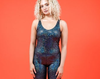 Holographic Black Disco Mermaid Backless Catsuit