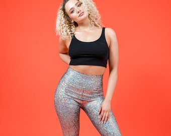 Silver Holographic Disco Mermaid High Waisted Leggings