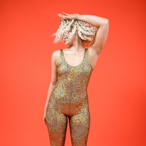 Gold Holographic Disco Mermaid Backless Catsuit image 1