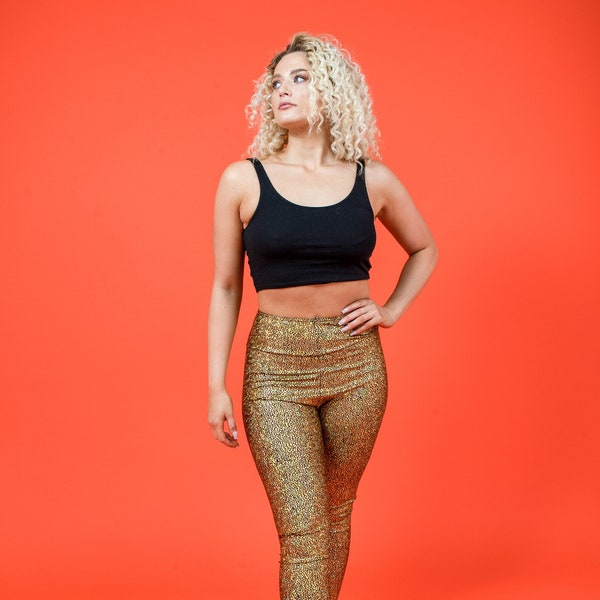 Gold Holographic Disco Mermaid High Waisted Leggings